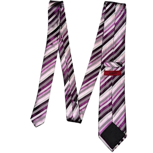 ALFANI (Lot of 3) 100% Silk Handmade Purple Pink Gold & Silver Stripe Ties - Picture 8 of 9